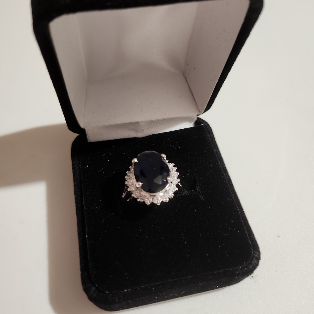 Avon Silver Ring with Deep Blue Gemstone